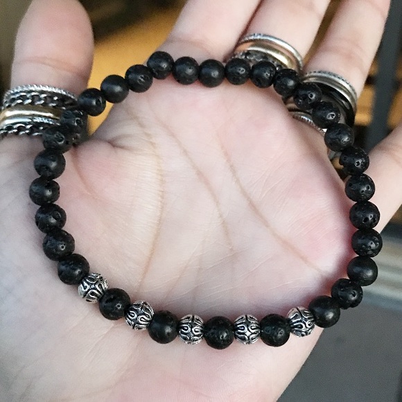 Silverskylight Jewelry - 🔴Men or women lava rock 6mm beads silver spacers charms thin bracelet